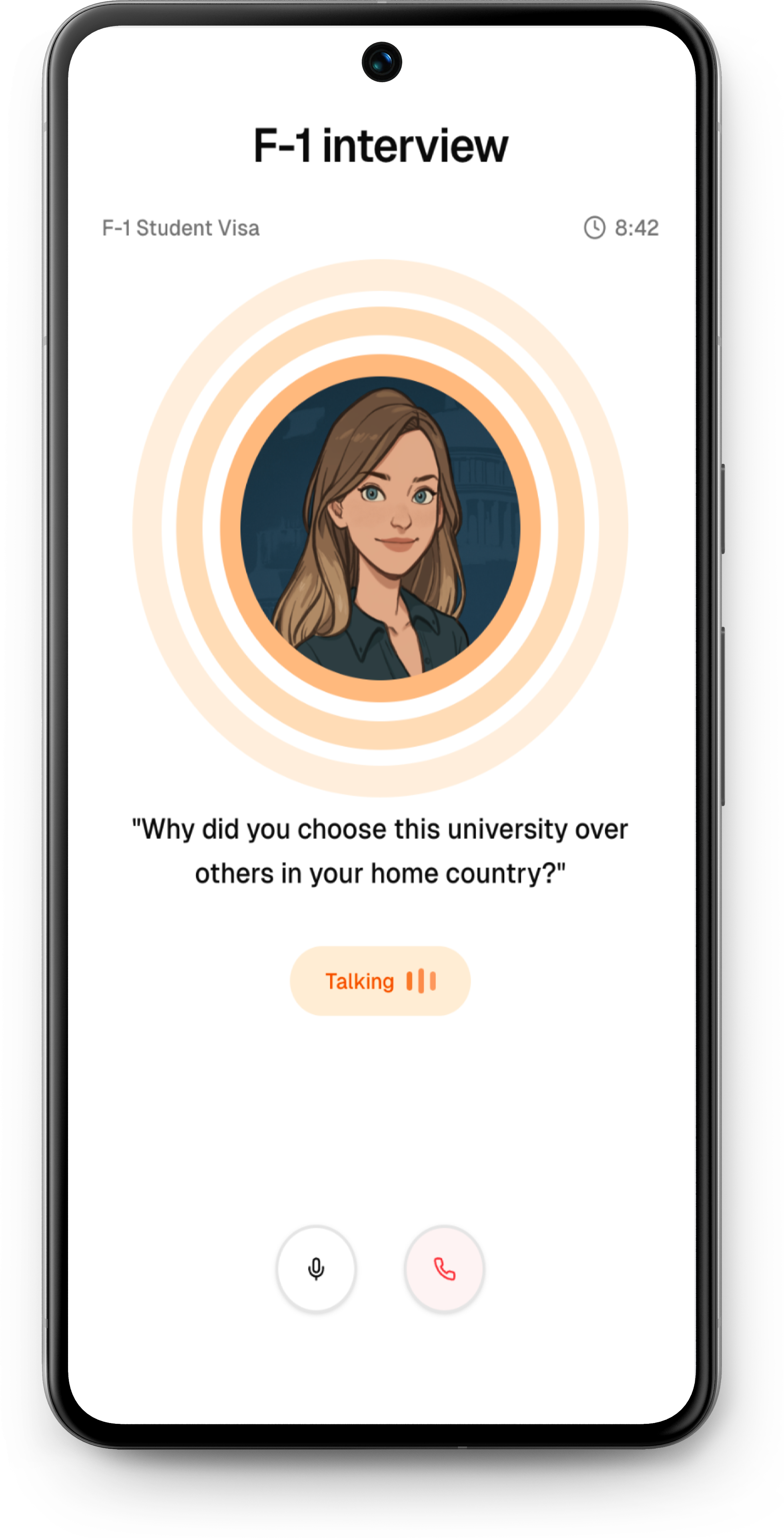 VisaCoach Interview Practice Screen
